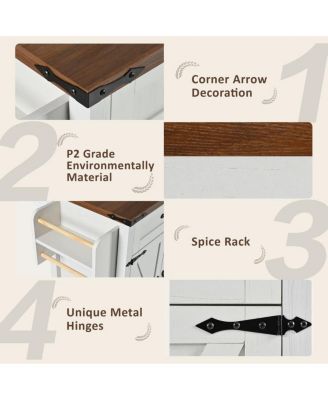 47.2" Farmhouse Rolling Kitchen Island Cart with Drop Leaf, Power Outlet, Spice Rack, Drawers & Storage Cabinet