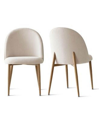 3-Piece 34.5 Inch Round Dining Set with Wood-Look Pedestal Table and 2 Upholstered Chairs with Wood-Tone Metal Legs-Maison Boucle