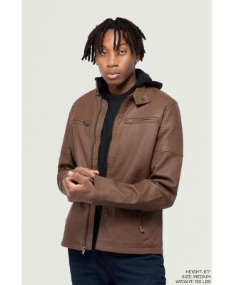 Men's Hooded Stand Collar PU Leather Jacket