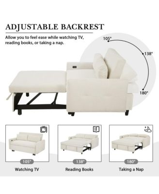 57.48" Pull Out Sleeper Loveseat, Convertible Sofa Bed with USB Ports & Adjustable Backrest for Small Spaces