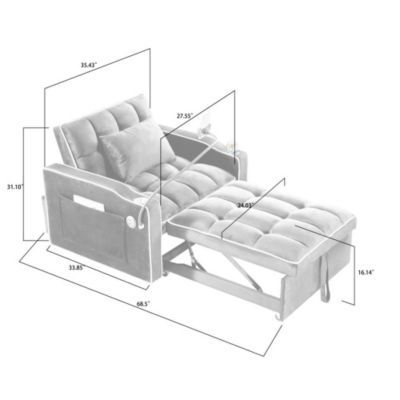 3-in-1 Convertible Sleeper Chair Bed, Pull-Out Single Sofa with Adjustable Backrest, USB & Cup Holder for Small Spaces-Maison Boucle