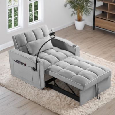 3-in-1 Convertible Sleeper Chair Bed, Pull-Out Single Sofa with Adjustable Backrest, USB & Cup Holder for Small Spaces-Maison Boucle