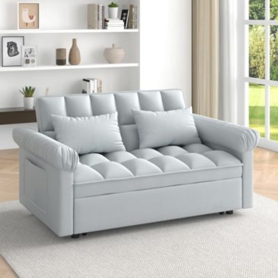 Pull-Out Sleeper Loveseat Sofa, Compact Convertible Couch Bed with Adjustable Backrest & Side Pocket for Small Spaces-Maison Boucle