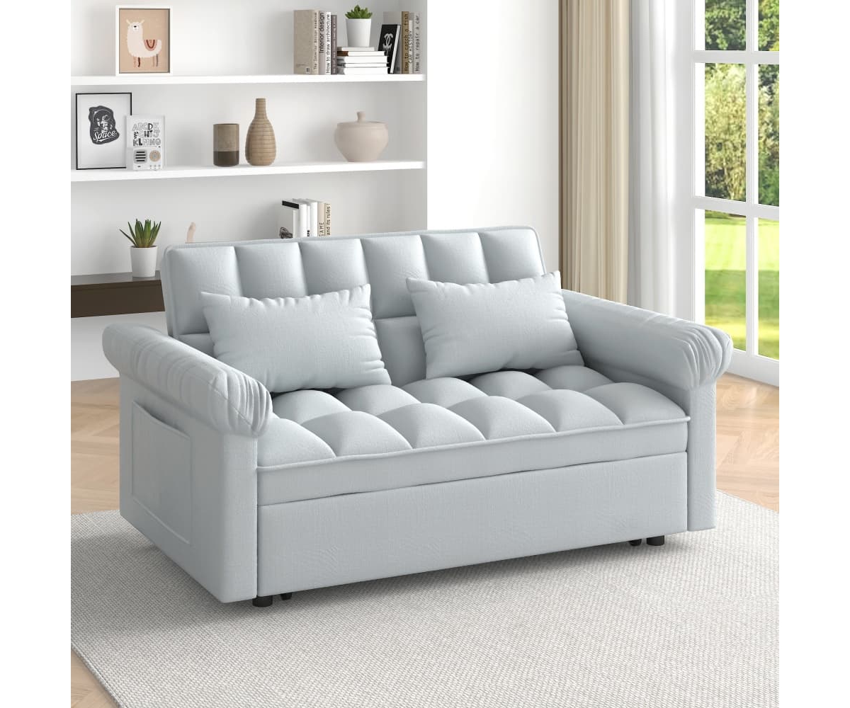 Maison Boucle Pull-Out Sleeper Loveseat Sofa, Compact Convertible Couch Bed with Adjustable Backrest & Side Pocket for Small Spaces-Maison