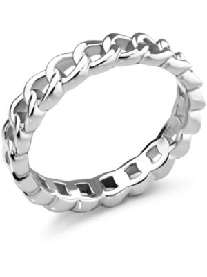 Curb Link Ring in Rhodium Plated Sterling Silver, Size 8