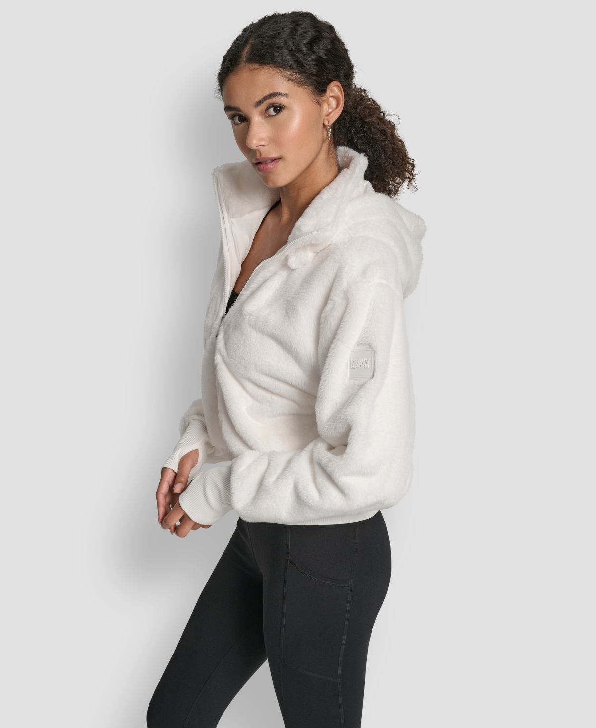 Dkny Sport Women's Faux-fur Zip-front Bomber Jacket In White