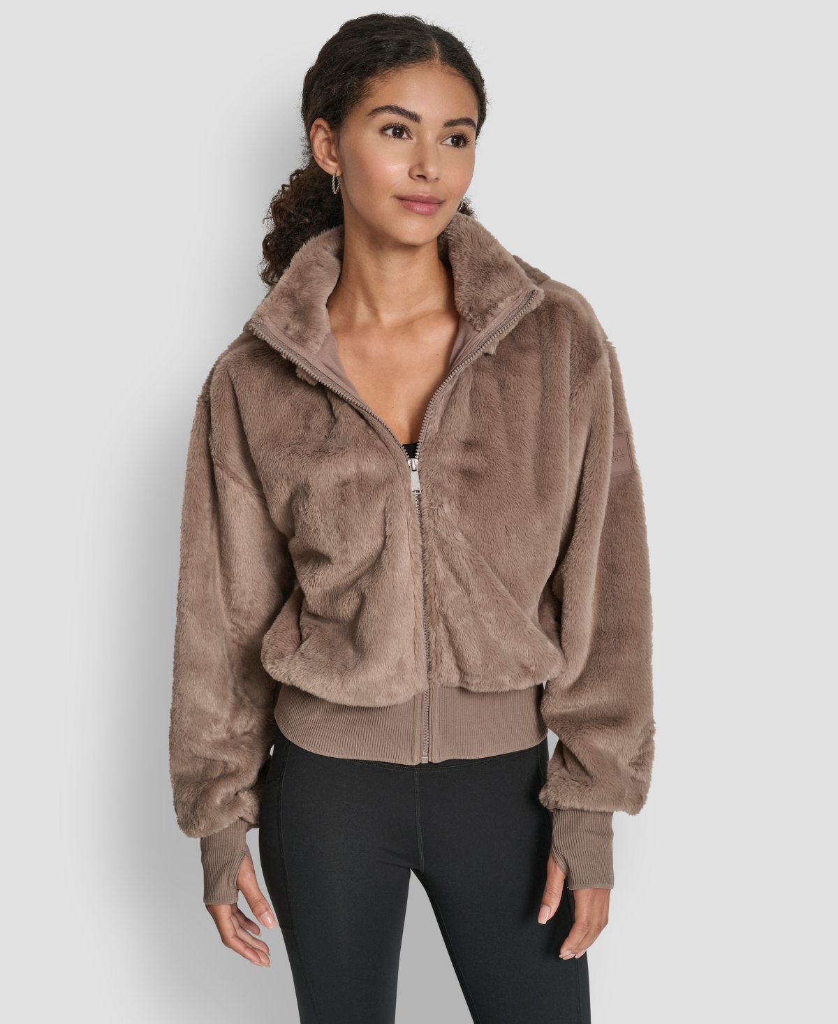 Dkny Sport Women's Faux-Fur Zip-Front Bomber Jacket