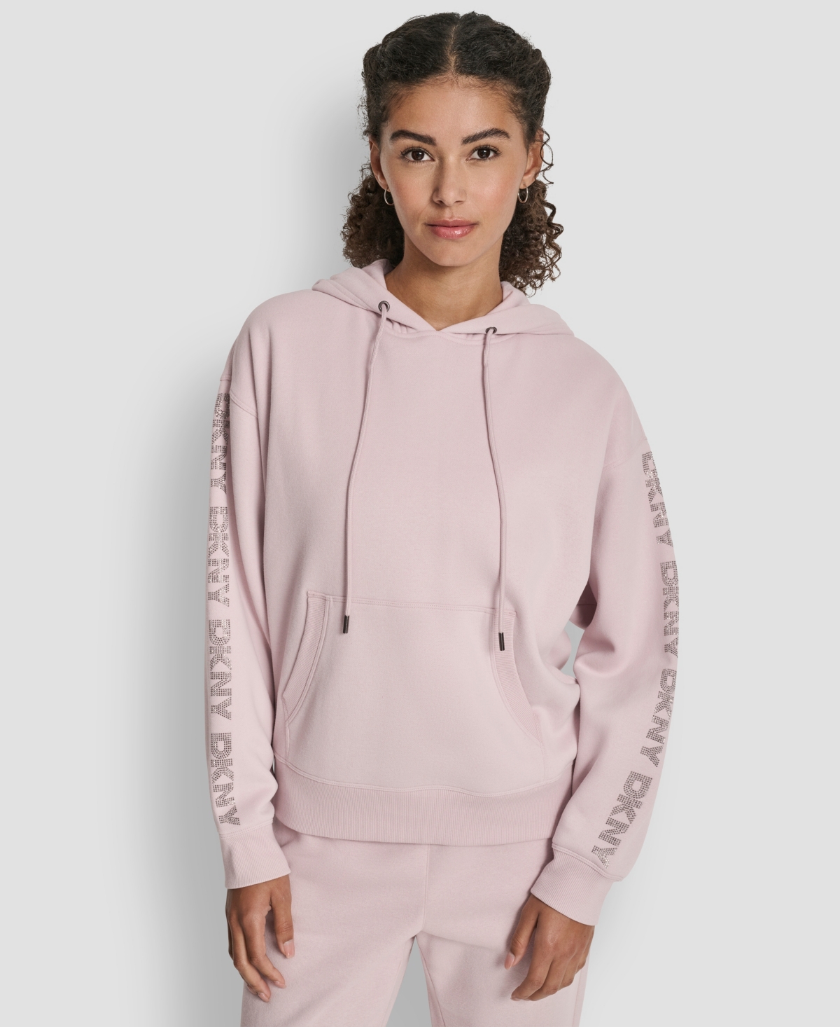 Dkny Sport Women's Rhinestone Logo Fleece Hoodie In Pink