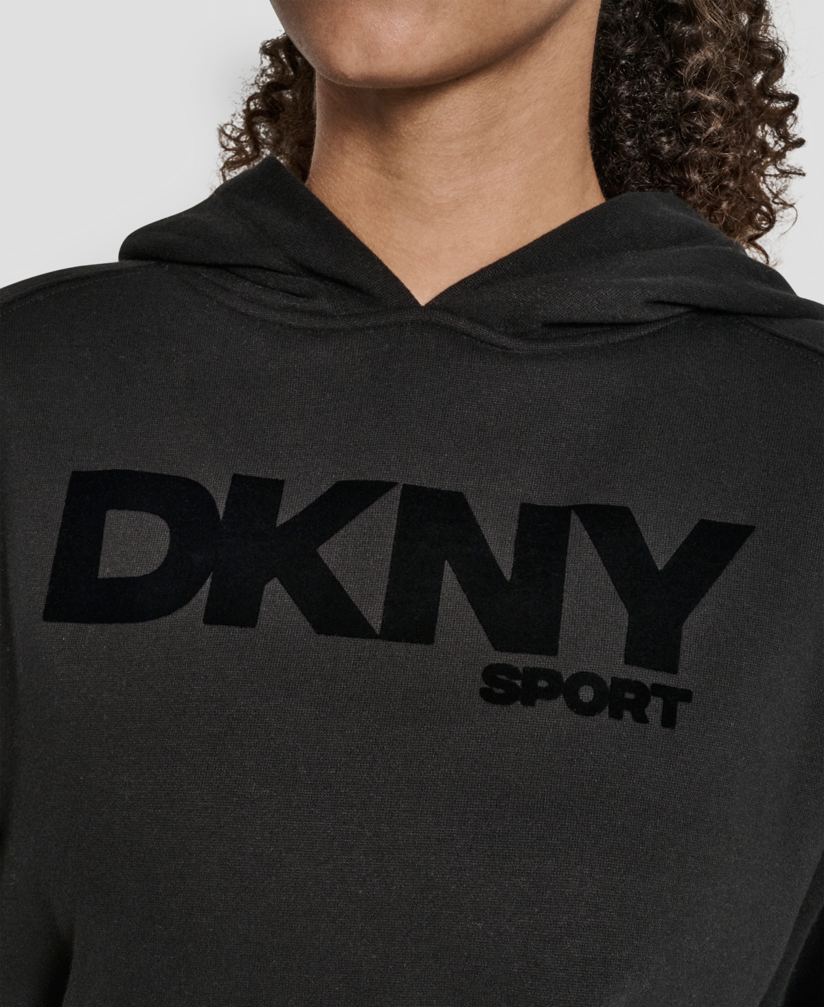 Dkny Women's Flock Logo Kanga Pocket Pull-On Hoodie