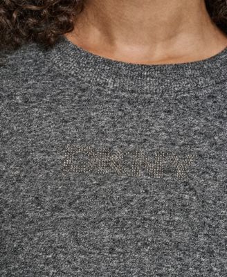 Women's Rhinestone Logo Long Line Crewneck Sweatshirt