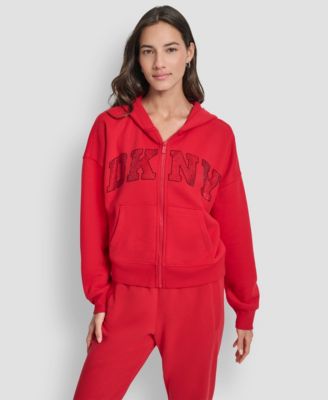 DKNY - Women's Exploded Rhinestone Varsity Logo Full-Zip Hoodie