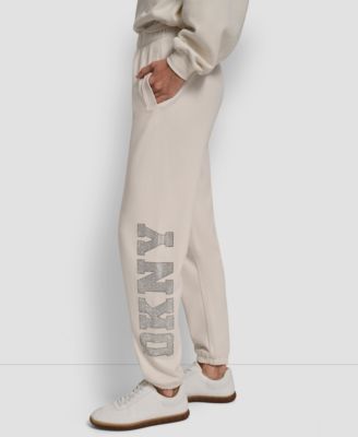 DKNY - Women's Exploded Rhinestone Varsity Logo High Rise Relaxed Jogger