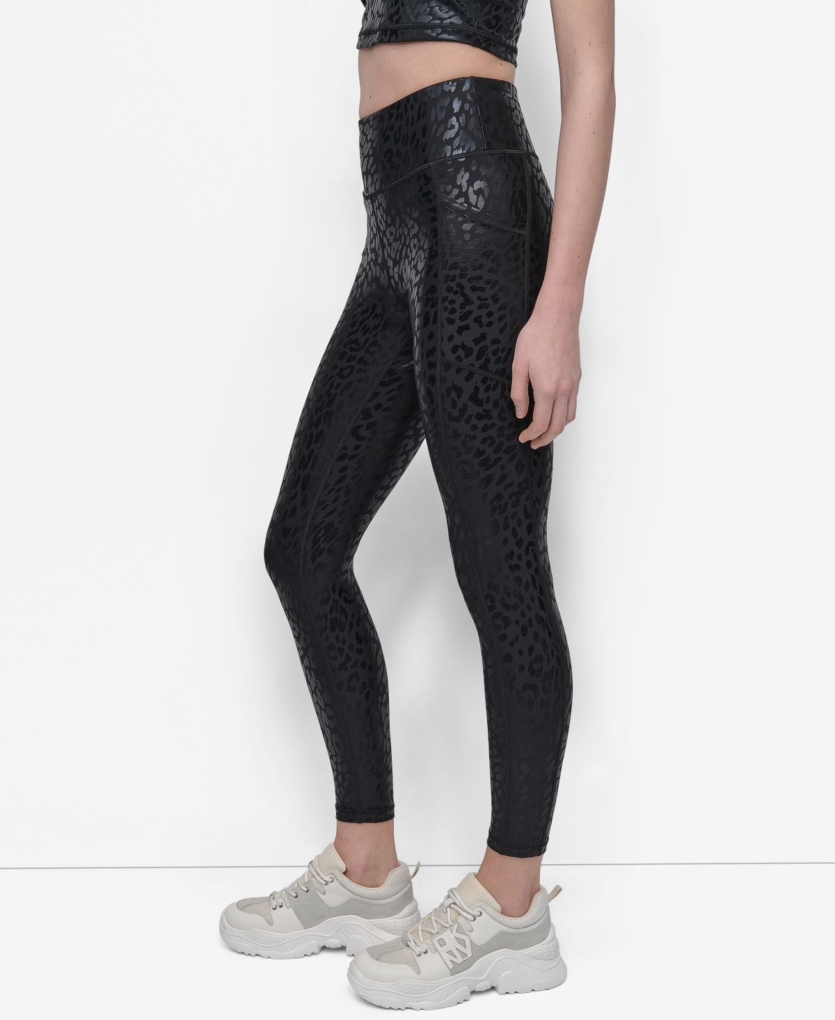 Dkny Sport Women's Printed High-waist 7/8 Tights In Black