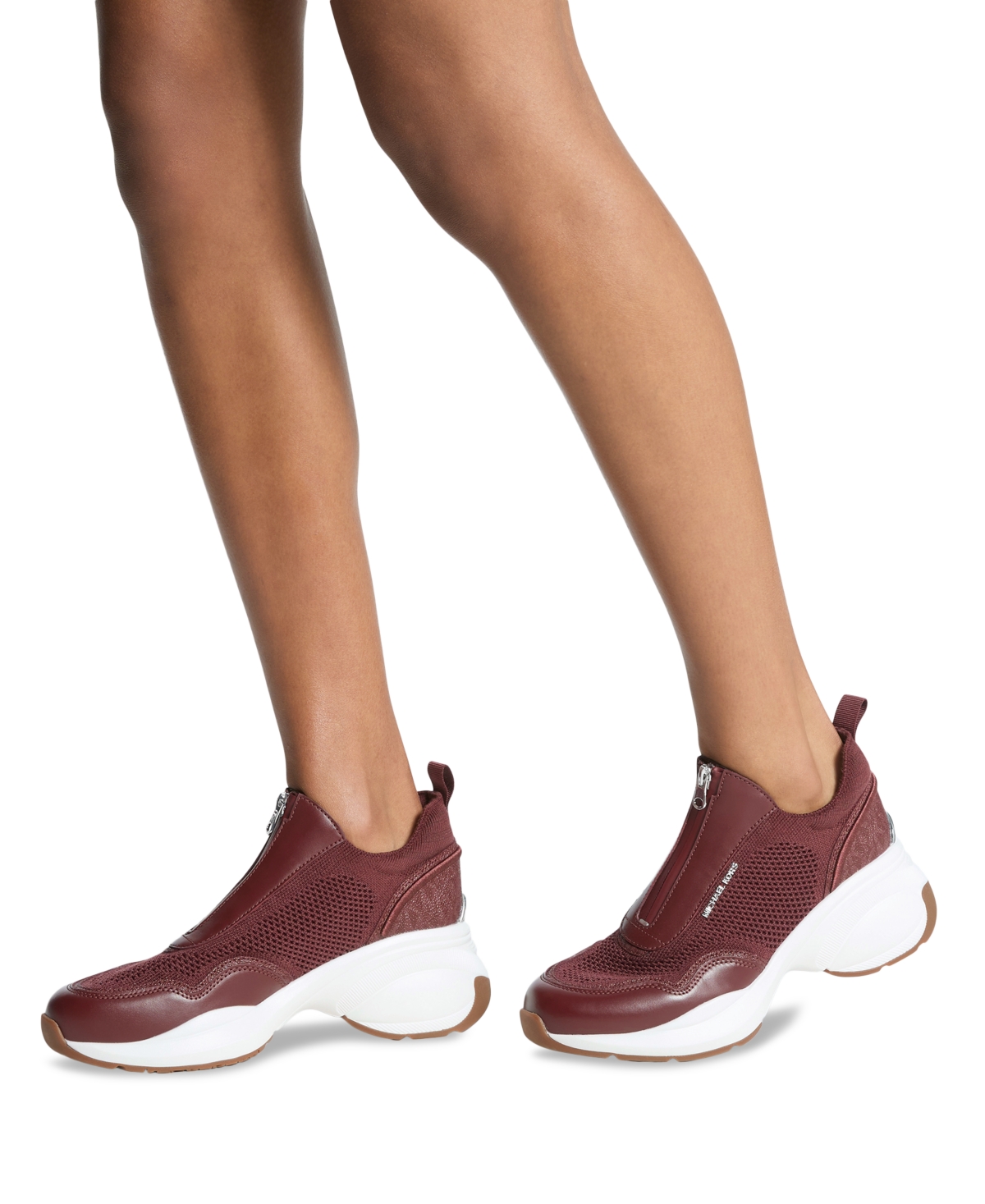 Michael Kors Zuma Mixed-media Trainer In Burgundy