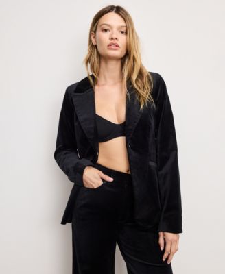 Good American - Women's Long Sleeve Velvet Sculpted Blazer, Regular and Plus Size