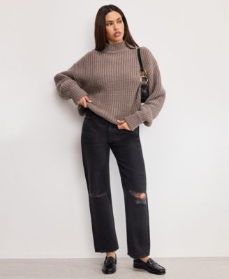 Women's Chunky Knit Mock Neck Sweater, Regular & Plus Size