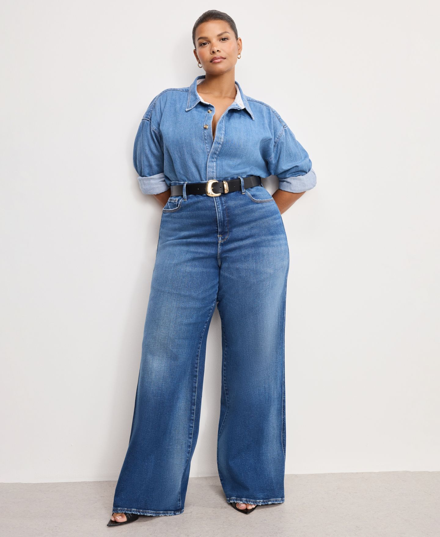 Женские джинсы Good American Soft Tech Good Skate Wide Leg Jeans, Regular & Plus Size, цвет: Индиго — фото 7