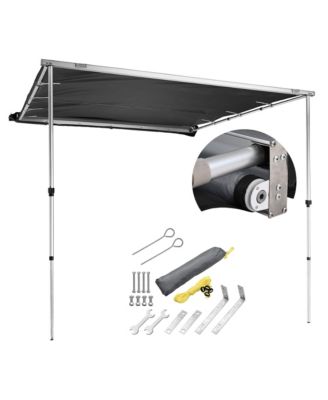 Semi-Automatic Retractable 6.6'x8.4' Vehicle Awning with Blackout Coating Motor Car Side Roof Rack Overlanding Sun Shade for  Outdoor Camping Travel Gray