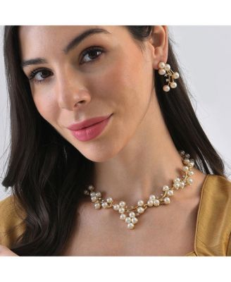 Women's Gold  Pearl Cluster Jewellery Set