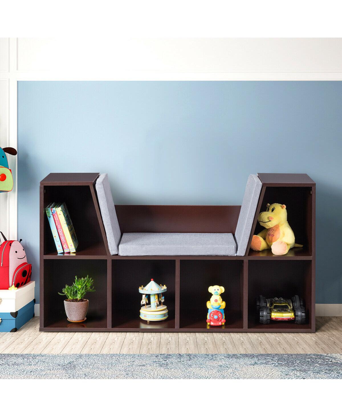 Costway 6 Cubby Kid Storage Cabinet Cushioned Bookcase Multi-Purpose Reading Shelf