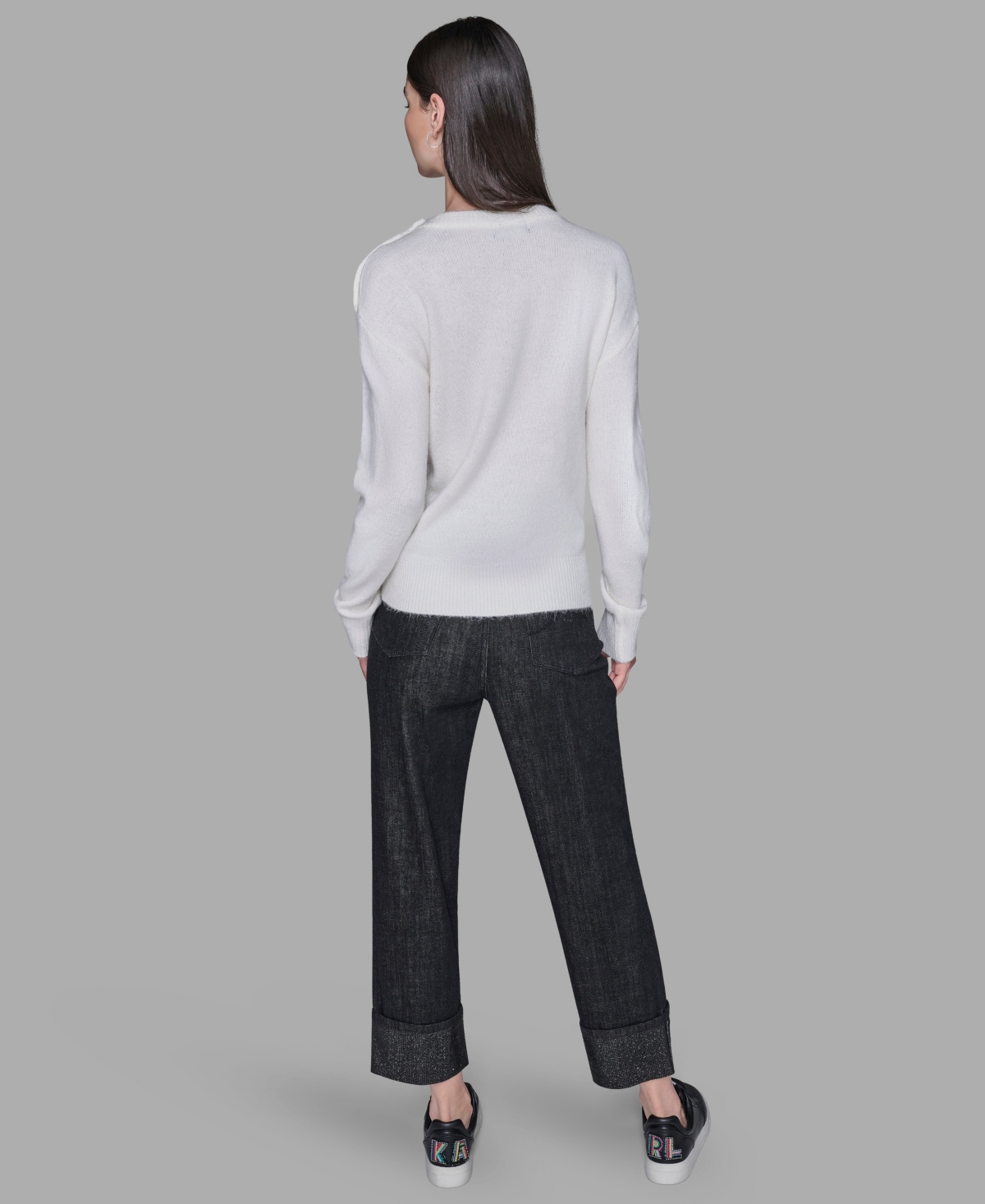 Karl Lagerfeld Paris Women's Big Bow Applique Long Sleeve Sweater