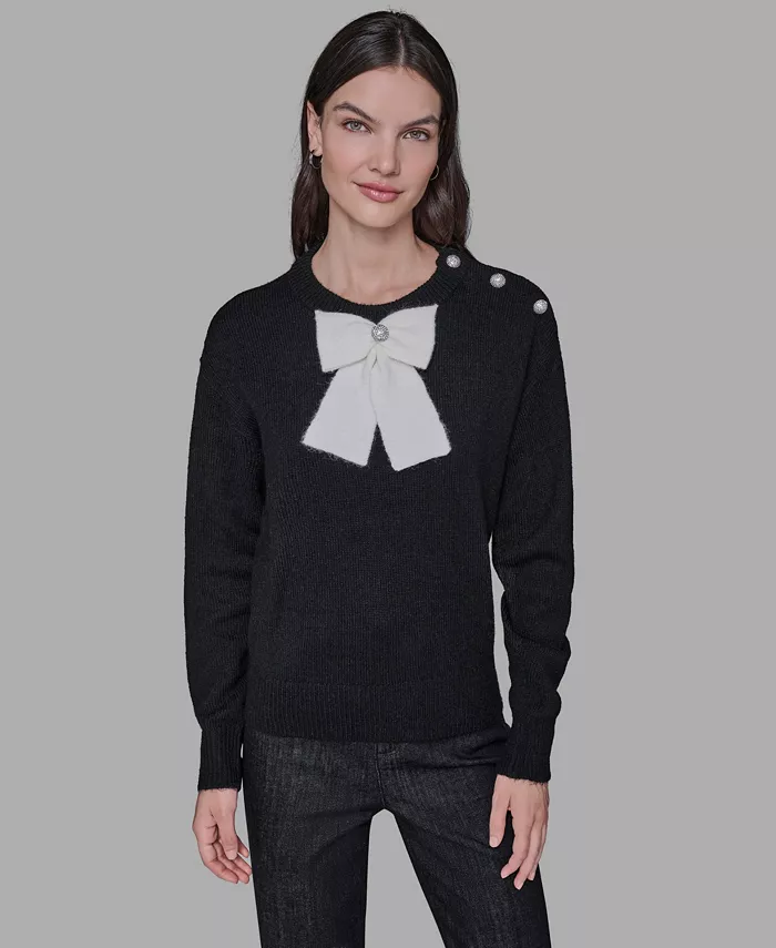 Women's Big Bow Applique Long Sleeve Sweater - thumbnail 6