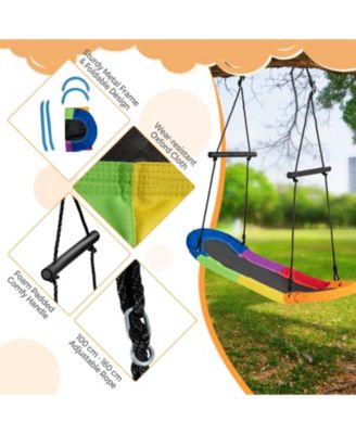Saucer Tree Swing Surf Kids Outdoor Adjustable Oval Platform Set with Handle-Color