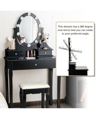 3 Drawers Lighted Mirror Vanity Dressing Table Stool Set
