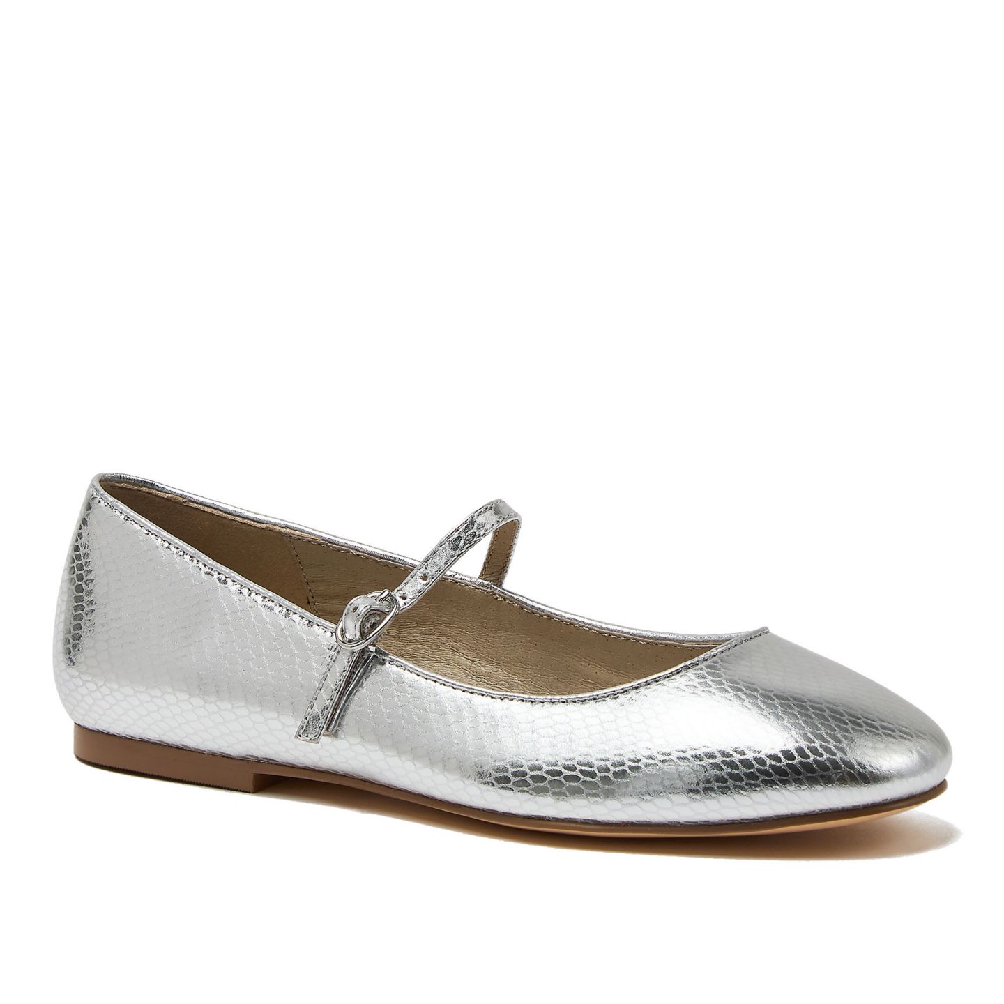Женские балетки Lands' End Classic Metallic Mary Jane Flats, цвет: Серебряный — фото 1