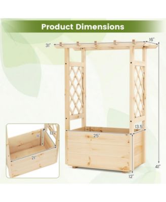 2PCS Wooden Raised Garden Bed/ Lattice Trellises Hanging Roof Drainage Outdoor