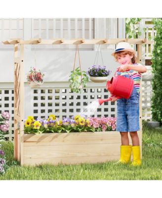 2PCS Wooden Raised Garden Bed/ Lattice Trellises Hanging Roof Drainage Outdoor