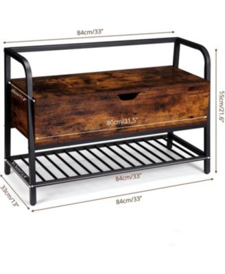 Entryway Storage Bench, 33 in Vintage Shoe Rack Bench with Storage Box, Shoe Storage Organizer Holds Up to 250 LB, Lift Top Shoe Storage Bench for Entryway,Bedroom, Closet, Hallway