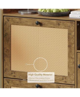 3 Tier Shoe Cabinet with Natural Rattan Flip Drawers for Entryway,Shoe Storage Organizer with Adjustable Shelves for Hallway, Living Room,Brown