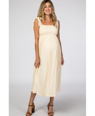 Maternity Navy Blue Smocked Tie Strap Midi Dress