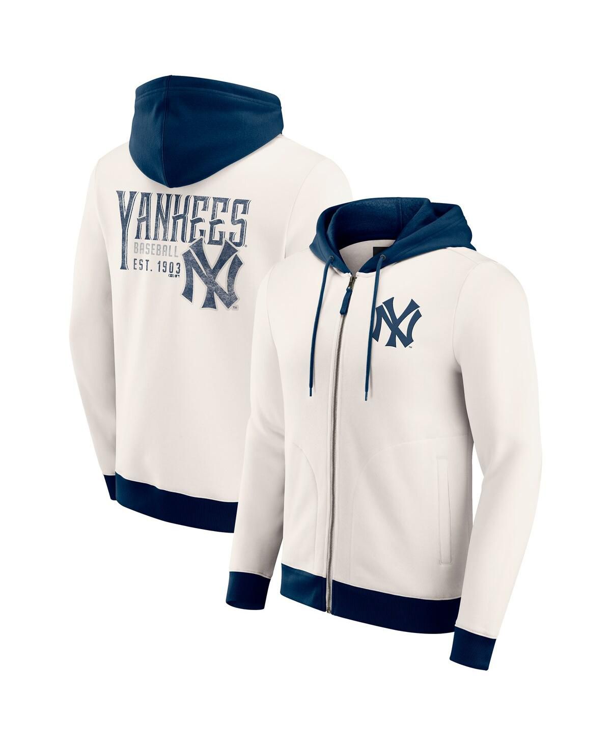 Мужская кремовая толстовка New York Yankees из полар-флиса с капюшоном на молнии
