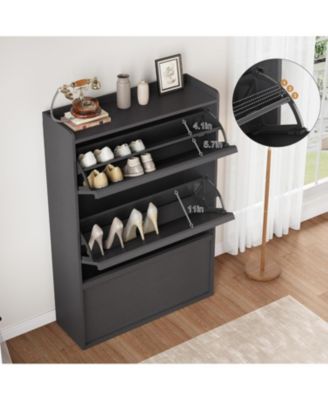 Shoe Cabinet with 3 Flip Drawers, Wooden Shoe Organizer with Adjustable Shelf, Shoe Storage for Entryway, Hidden Shoe Cabinet for Hallway