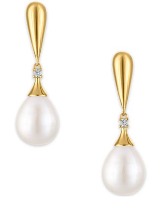 Cultured Freshwater Pearl and Cubic Zirconia Drop Earring (7.56 ct. t.w.) in 14K Gold over Sterling Silver
