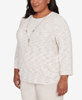 Plus Size Calm Luxe Space Dye Knit Top With Necklace