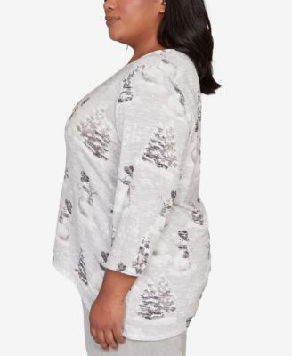 Plus Size Stockbridge Playful Snowmen Scene Knit Top