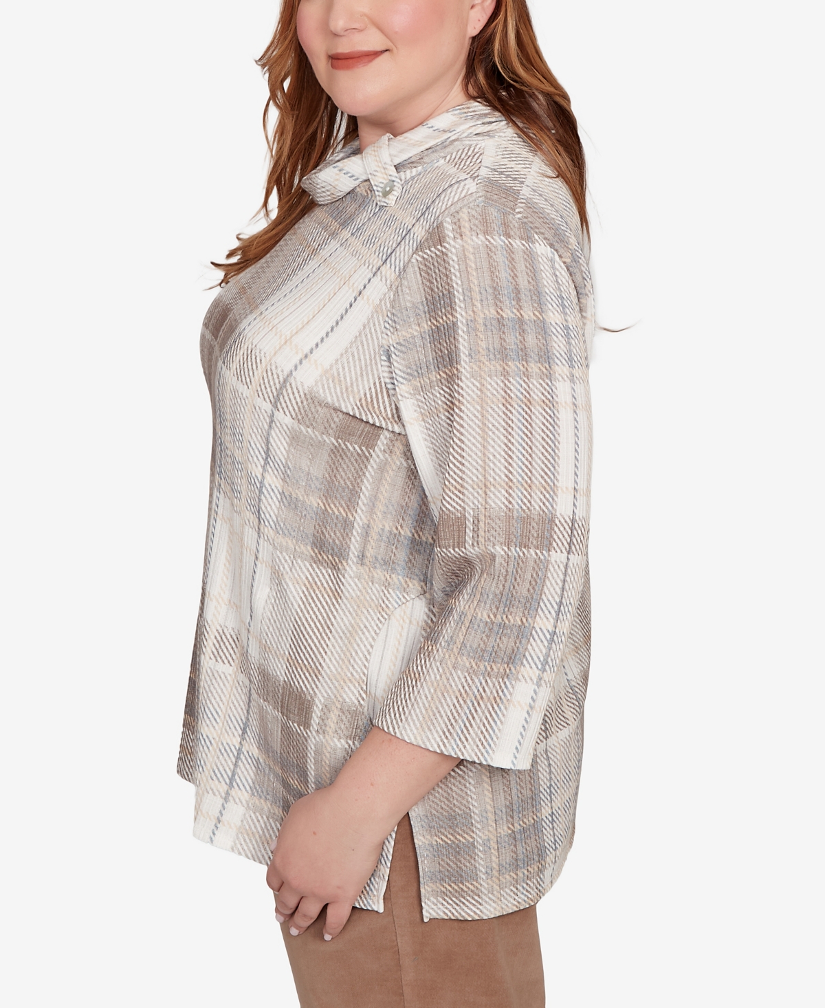 Alfred Dunner Plus Size Vienna Draped Cowl Neckline Plaid Knit Top In Multi
