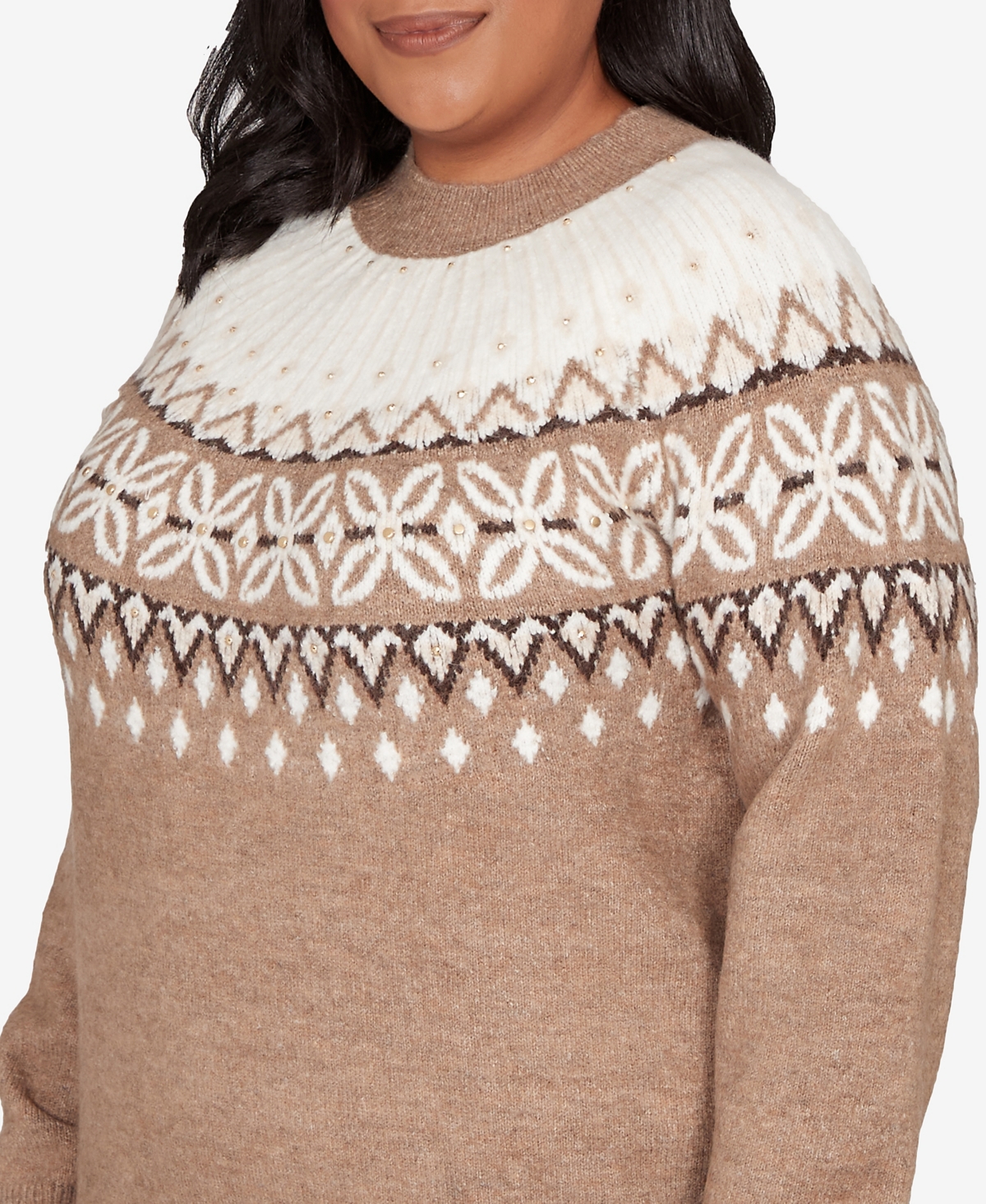 Alfred Dunner Plus Vienna Fair Isle Gold Studded Sweater