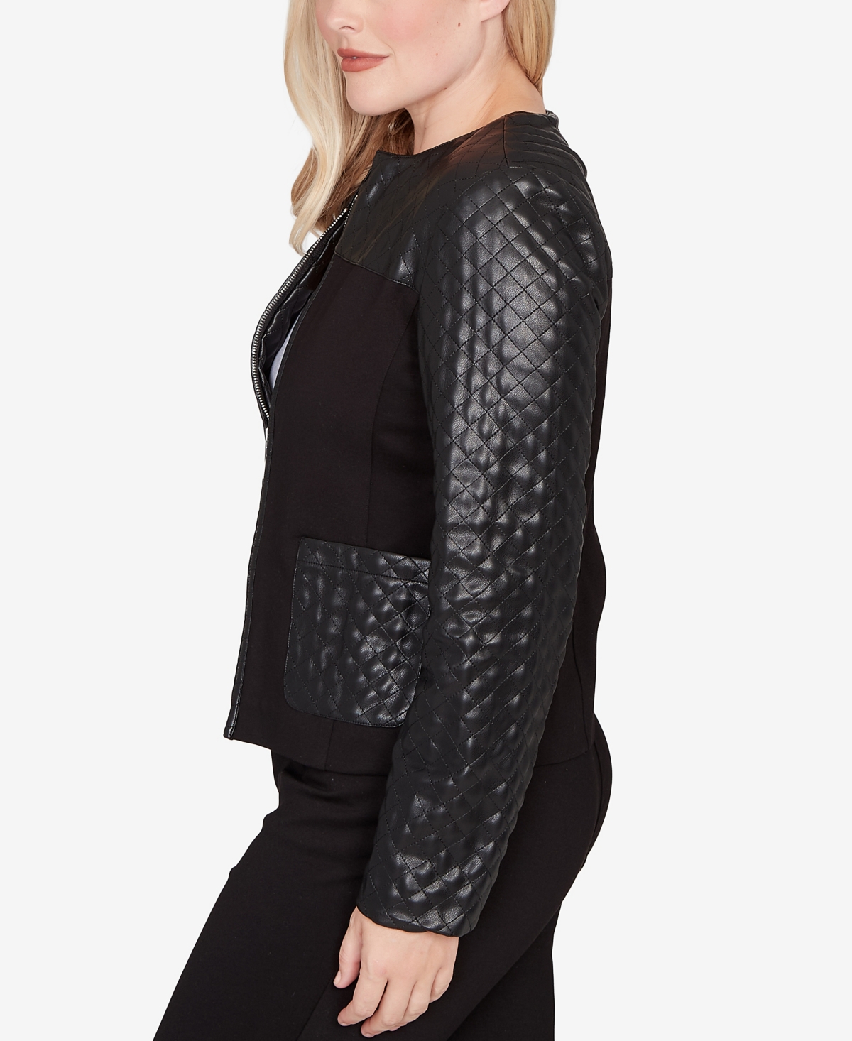 Alfred Dunner Plus Size Barcelona Zip Front Stretch Jacket In Black