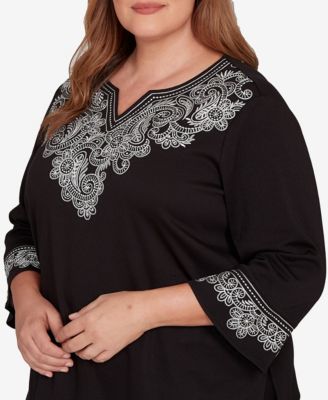 Plus Size Barcelona Embroidered Scroll Accent Soft Knit Top