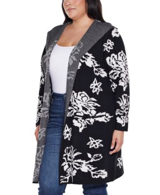 Plus Size  Hooded Fall Botanicals Coatigan Sweater