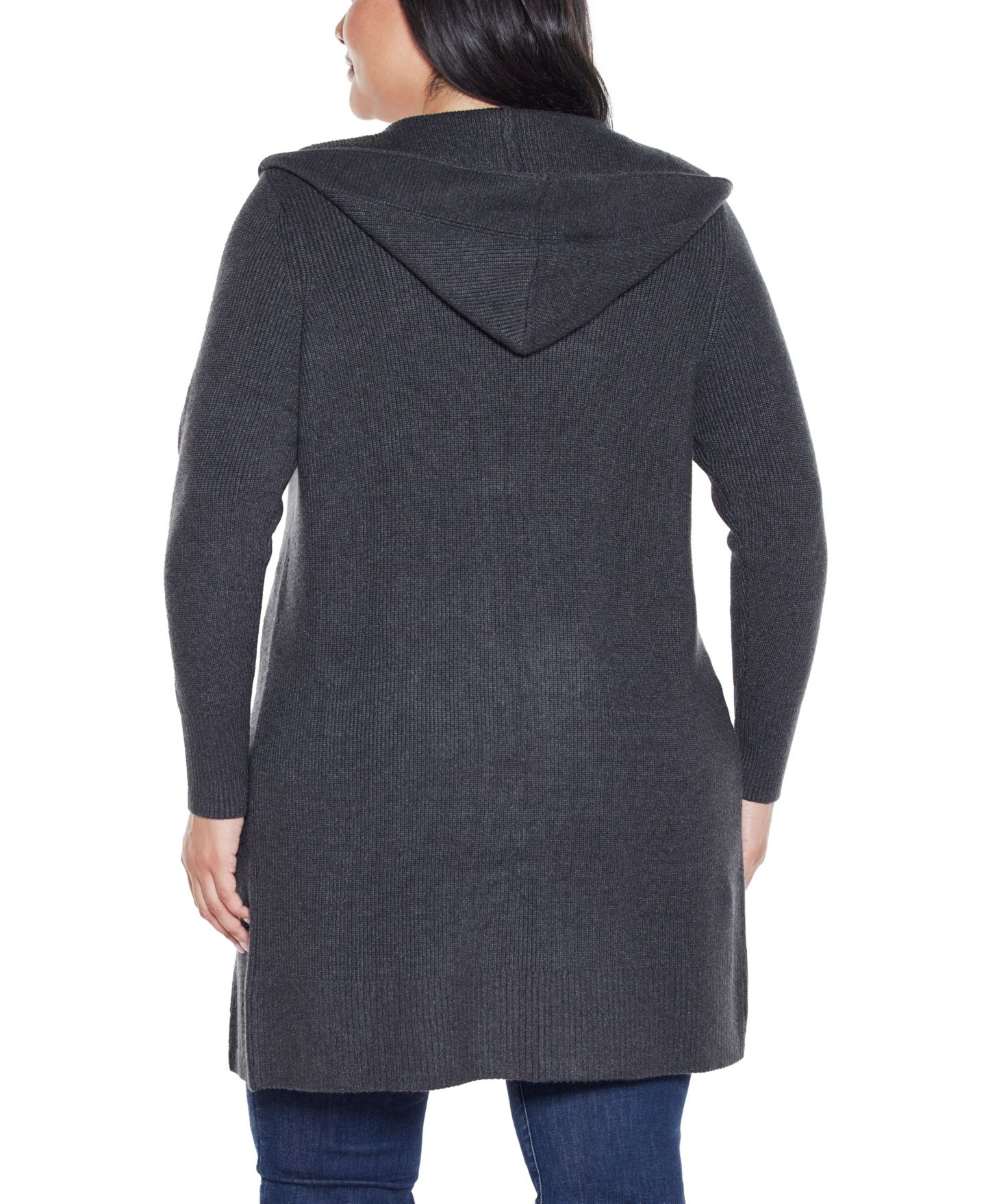 Женский свитер Belldini Plus Size Hooded Novelty-Stitch Coatigan, цвет: Меланжевый угольный — фото 4