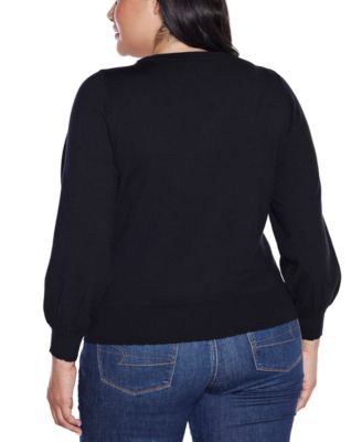 Plus Size  V-Neck Rhinestone-Bow Sweater