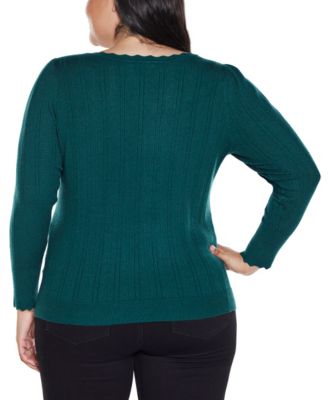 Plus Size Scalloped-Trim Boat Neck Sweater
