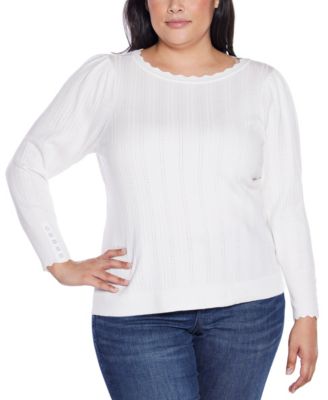 Plus Size Scalloped-Trim Boat Neck Sweater