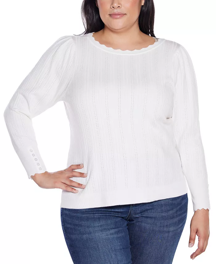 Plus Size Scalloped-Trim Boat Neck Sweater - thumbnail 4