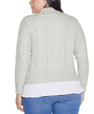 Plus Size Black Label  Chiffon-Hem Cable Sweater